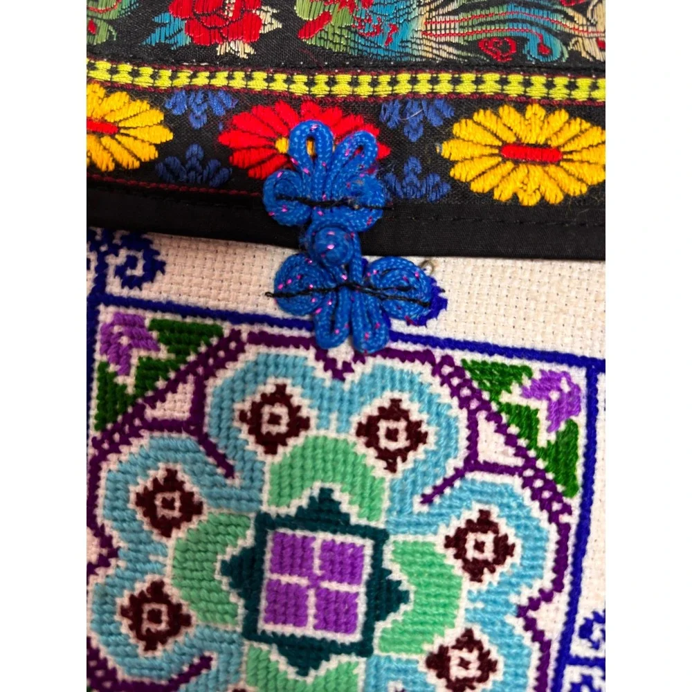 Hmong Embroidered Crossbody Bag Floral Boho Tribal Needlepoint Messenger Purse